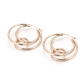 Elegant rose gold layered geometric knot hoop earrings for women in stainless steel - Triple Ring Nested Style / Rose Gold (KE97028-KFC)