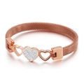 Bracciale a rete oro rosa con ciondoli a cuore e zirconi su cinturino intrecciato - Oro Rosa (KB106625-K)