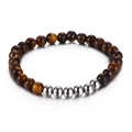 Tiger eye stone bead bracelet with polished silver metal accents for women and men - Steel