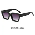 Chic black thick frame square sunglasses with gradient lenses and gold rivet accents - Black Frame Double Gray Lens (C3)