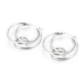 Polished stainless steel geometric triple-interlocked circle hoop earrings for women - Triple Ring Nested Style / Steel Color (KE97027-KFC)