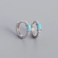 Silver hoop earrings featuring a rectangular turquoise stone and pave white zircons - Platinum (Turquoise)