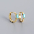 S925 silver gold-plated hoop earrings with rectangular blue zircon and micro-pave stones - Golden (Turquoise)