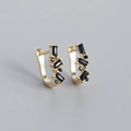 Elegant gold U-shaped silver earrings featuring rectangular and round black zircons - Gold Plated (Black Zirconia)