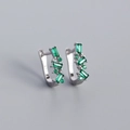 Vintage silver U-shaped hoop earrings with green zircon stones in a retro minimalist style - White Gold (Green Zirconia)