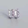 Elegant S925 sterling silver U-shaped hoop earrings featuring purple zircon gemstones - Platinum (Purple Zirconia)
