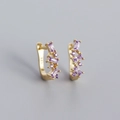 Golden S925 silver U-shaped hoop earrings with micro-set purple zircon gemstones - Gold (Purple Zirconia)