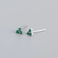 Minimalist S925 sterling silver clover studs with green cubic zirconia crystals - White Gold (green Zircon)