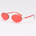 Elegantes gafas de sol ovaladas sin montura con lentes rojas y detalles dorados - Montura Roja Lente Roja