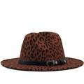 Cappello fedora in lana leopardata da donna con fascia in finta pelle nera e fibbia - M (56-58cm) / Borgogna
