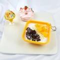 Cute PVC dessert keychain set featuring mini sundae donut and mango herbal jelly pendants - Style 2 - Bead Chain