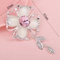 Pink crystal flower charm with cat-eye petals and rhinestones, 40mm x 85mm size view - Silver Pink Cat Eye Flower