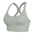 Women's racerback sports bra in mint green featuring wide straps and ribbed hem support - Seaweed Green