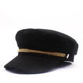 Classico cappello baker boy nero in lana con elegante catena dorata per donna - M(56-58cm) / Nero