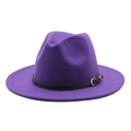 Sombrero fedora de lana violeta para mujer con banda de cuero negro y hebilla de metal oro - M (55-58cm) / Morado