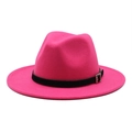 Pink felt fedora hat featuring a black faux leather band with a silver metal buckle detail - Rose Red