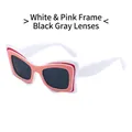 White and pink butterfly frame sunglasses with dark gray lenses for trendy style - White Pink Frame Black Gray Lens