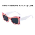 Lunettes de soleil papillon blanc et rose avec verres gris foncé style tendance - Monture Blanc Rose Verres Gris Noir