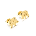 Orecchini a lobo elefante minimalisti in acciaio inossidabile dorato con cristallo - Stile Elefante Dorato (KE89964-K)
