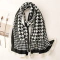 Classic black and white houndstooth long scarf wrap with contrast border minimalist style - 180*88cm / Black
