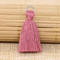 Dusty pink cotton tassel pendant with silver metal ring for DIY jewelry and bags - Brick Red