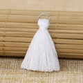 Pure white cotton tassel pendant with silver metal ring for DIY bags and crafts - White