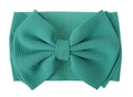 Detail of teal waffle knit fabric and oversized bow structure on infant headband - Sage Green
