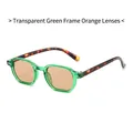 Gafas de sol retro con montura verde transparente, lentes naranjas y patillas de carey - Montura Verde Transparente Lentes Naranjas