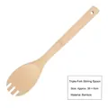 Handcrafted bamboo long handle three-prong mixing spoon with natural wood grain finish - Three-Prong Stirring Fork