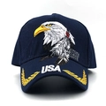 Navy blue baseball cap with eagle embroidery and USA text on a white background - Adjustable / Navy Blue