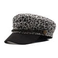 Berretto newsboy maculato retrò con visiera nera e dettaglio bottone in metallo bronzo - Stampa Leopardata Grigio / Taglia Unica (55-58cm)