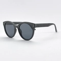 Lunettes de soleil noires à monture en D avec motifs géométriques gravés sur les branches - Monture Noir Brillant Verre Gris