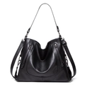 Large black soft leather tote bag with double zippers and multifunctional shoulder straps - Black