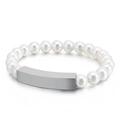 Pulsera de perlas minimalista con barra de plata pulida sobre cadena de perlas blancas - Color Acero (KB130561-KFC)