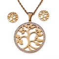 Golden Tree of Life necklace and earrings jewelry set with hollow design and crystals - Gold Color Tree Of Life Jewelry Set [No Chain] (KS94471-K)