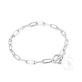 Silver stainless steel paperclip chain bracelet with round pearl charm and OT toggle clasp - Steel Color Bracelet (KB139655-Z)