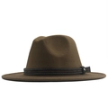 Deep brown fedora wool hat with braided leather band and silver metal stud detail - Khaki