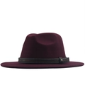 Elegant dark wine red fedora hat with flat brim and studded brown leather band - Burgundy