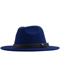 Royal blue fedora hat with brown leather woven band and metal studs on white background - M (56-58cm) / Blue