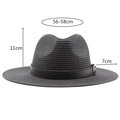 Detail of black straw fedora showing 7cm brim, 11cm crown height, and 56-58cm head size - M (56-58cm) / Black