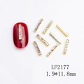 Macro view of gold metal long strip nail charms with iridescent rhinestones 1.9x11.8mm - Gold Row AB Rhinestone (LF2177)