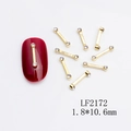 Golden metal bar nail art charms with micro rhinestones for manicure, 1.8x10.6mm - Gold Ends White Rhinestone (LF2172)