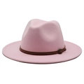 Cappello fedora in lana rosa classico con fascia in pelle marrone e fibbia in metallo - M (55-58cm) / Rosa