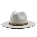 Detailed shot of white wool fedora hat with woven cord and scorpion metal charm - White