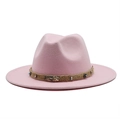 Detail of pink wool fedora with bohemian braided band and metallic beaded ornaments - Pink
