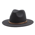 Detail of black wool fedora hat featuring brown suede band and bronze metal rings - M (55-58cm) / Black