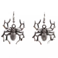 Gothic vintage spider drop earrings in antique silver finish for Halloween jewelry - Spider
