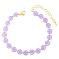 Bohemian purple smiley face linked bracelet with gold adjustable lobster clasp finish - Purple