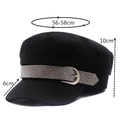 Fashionable black military cap for women with rhinestone buckle and detailed size markings - M (56-58cm) / Black