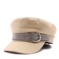 Fashionable beige newsboy cap with silver rhinestone trim and decorative metal buckle - M (56-58cm) / Beige